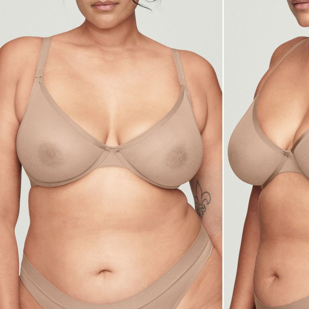 CUUP 36C Mesh Plunge Bra in Taupe